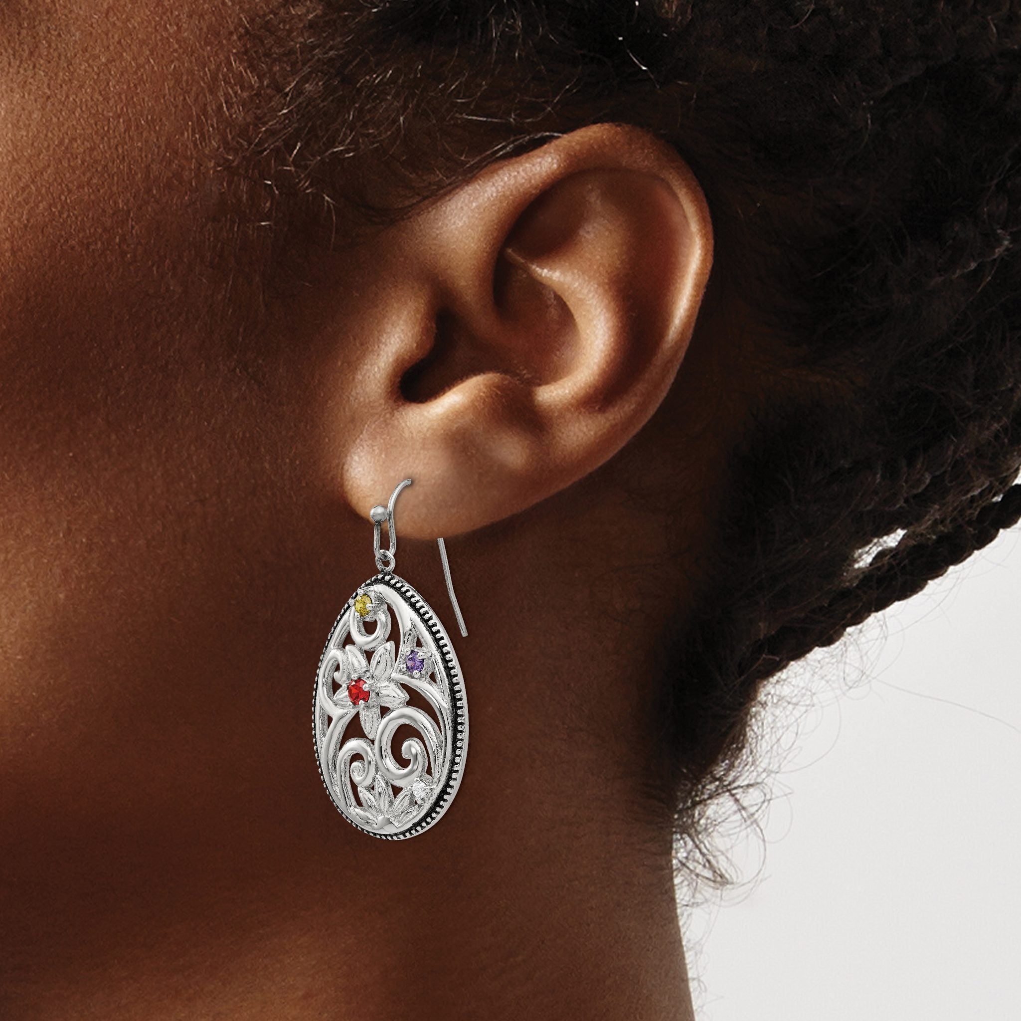 Stainless Steel Polished & Antiqued Cubic Zirconia Drop Dangle Earrings for Women