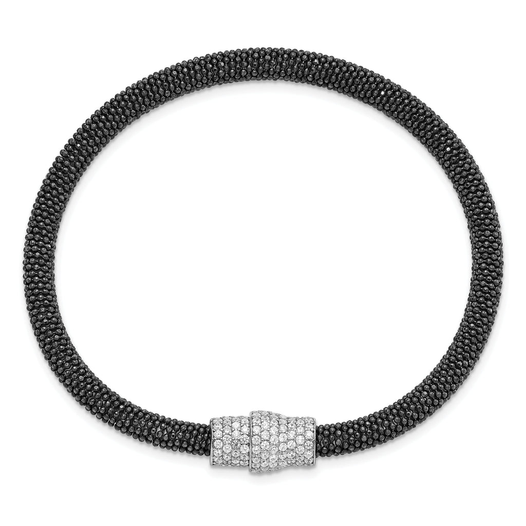 Sterling Silver & Black Rhodium Cubic Zirconia Mesh Bracelet for Women