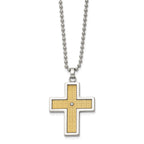 Sophia Jewelers Unisex Stainless Steel Cross Necklace with 14K Gold & Diamond Accent