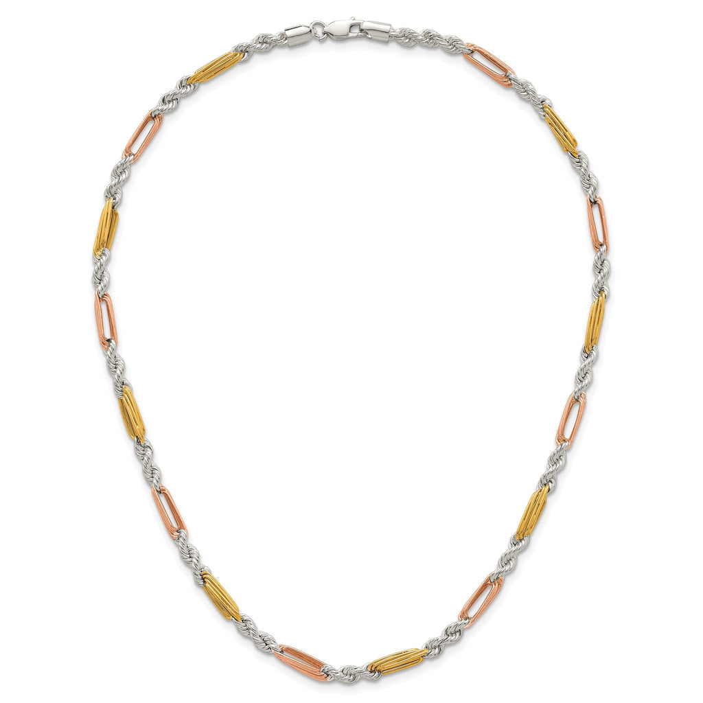 Sterling Silver Rose-tone and Gold-tone Polished 4.5mm Figaro Rope 18 Inch Necklace