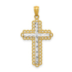 14K Yellow Gold Rhodium Diamond-Cut Cross Pendant Polished, Solid Design