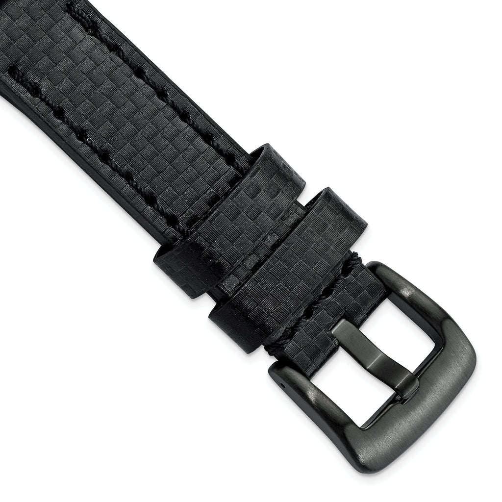 Carbon Fiber Watch Band in Black Leather, 24mm