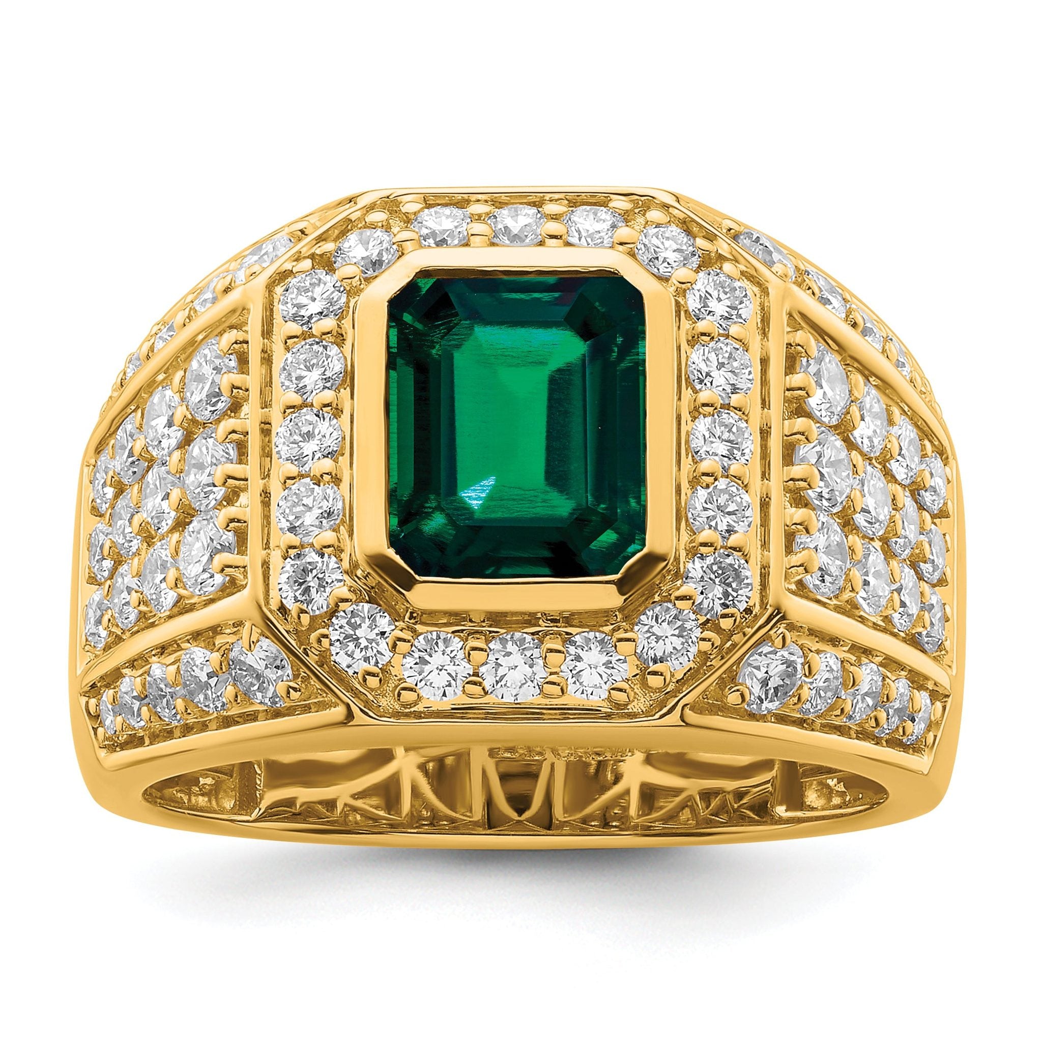 10k 1 7/8 carat Lab Grown Diamond VS/SI+ G+ and Lab Created Emerald Men's Ring Main image