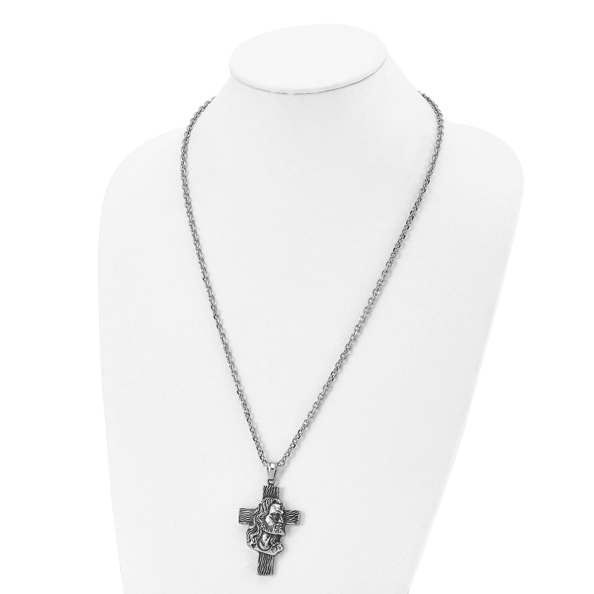 Chisel Stainless Steel Antiqued and Polished Jesus Cross Pendant on a 25.5 inch Cable Chain Necklace Secondary image