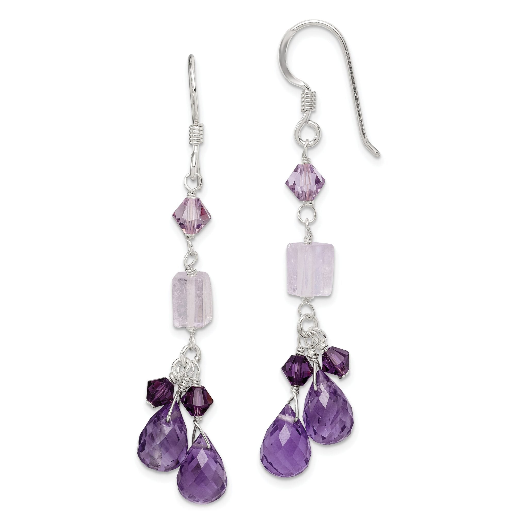Sterling Silver Polished Amethyst, Lavender Quartz & Crystal Dangle Earrings Main image
