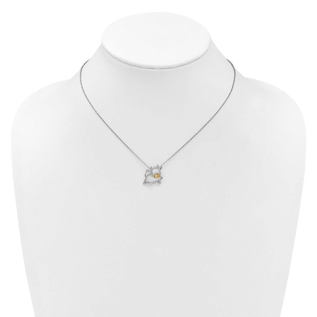 Cheryl M Sterling Silver Rhodium and Gold-plated Polished CZ Cow 16 Inch with 2 Inch Extension Necklace