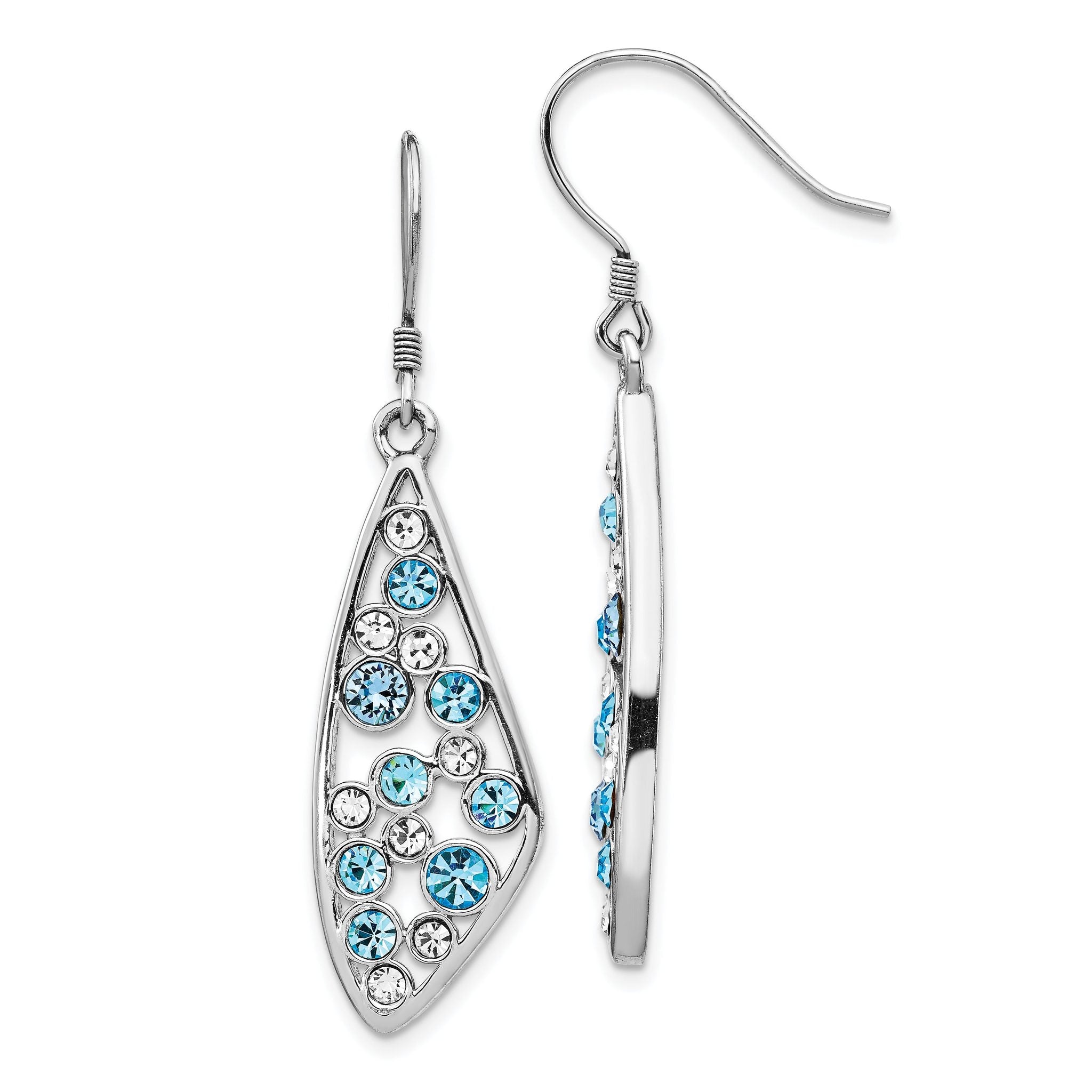 Sterling Silver Rhodium-plated Blue / White Crystal Wing Dangle Earrings Main image