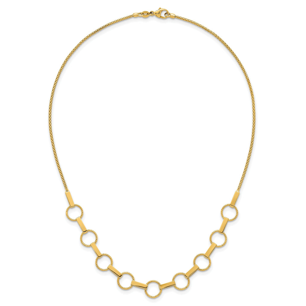 14K Polished and Textured Circles and Bars 17.5 inch Necklace