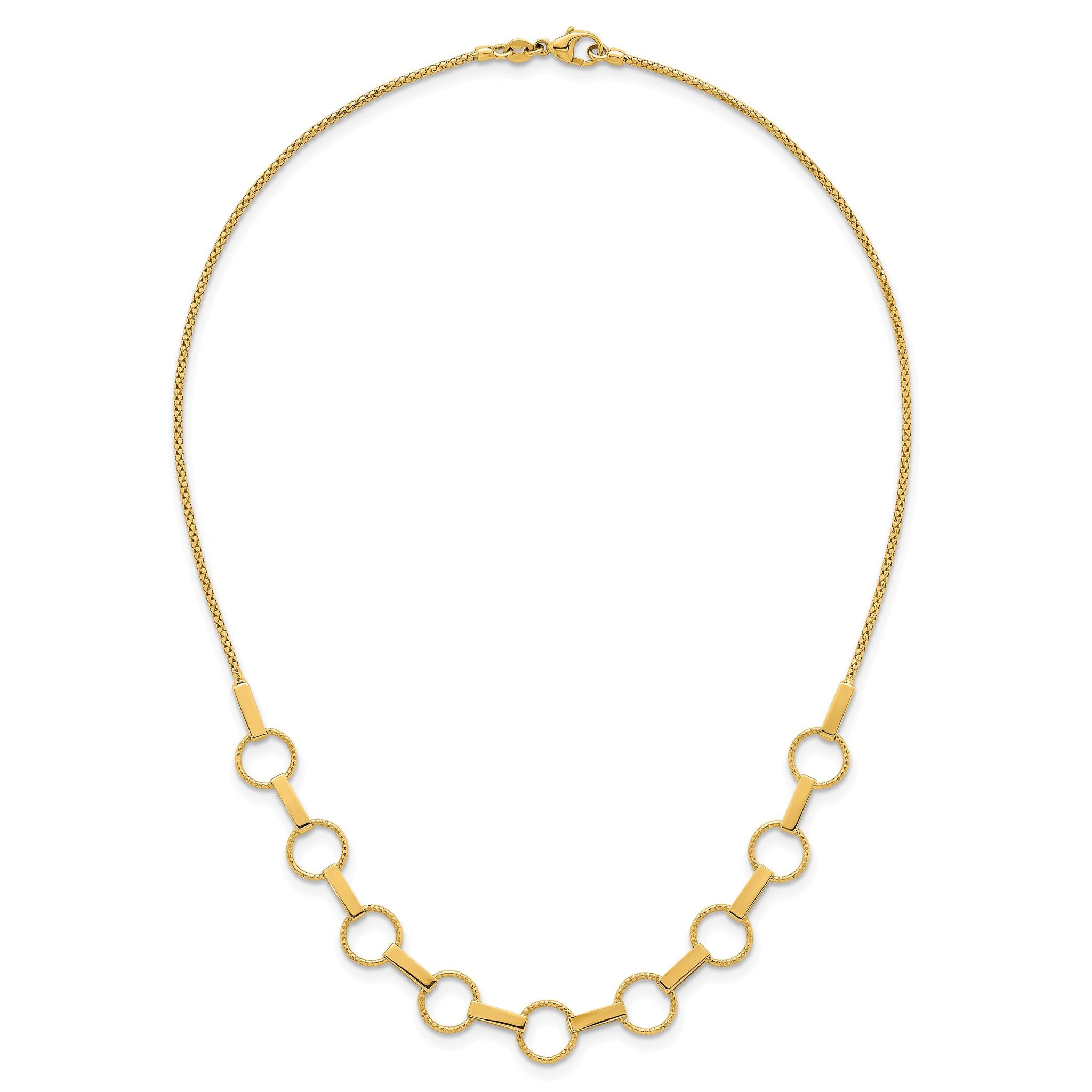14K Polished and Textured Circles and Bars 17.5 inch Necklace