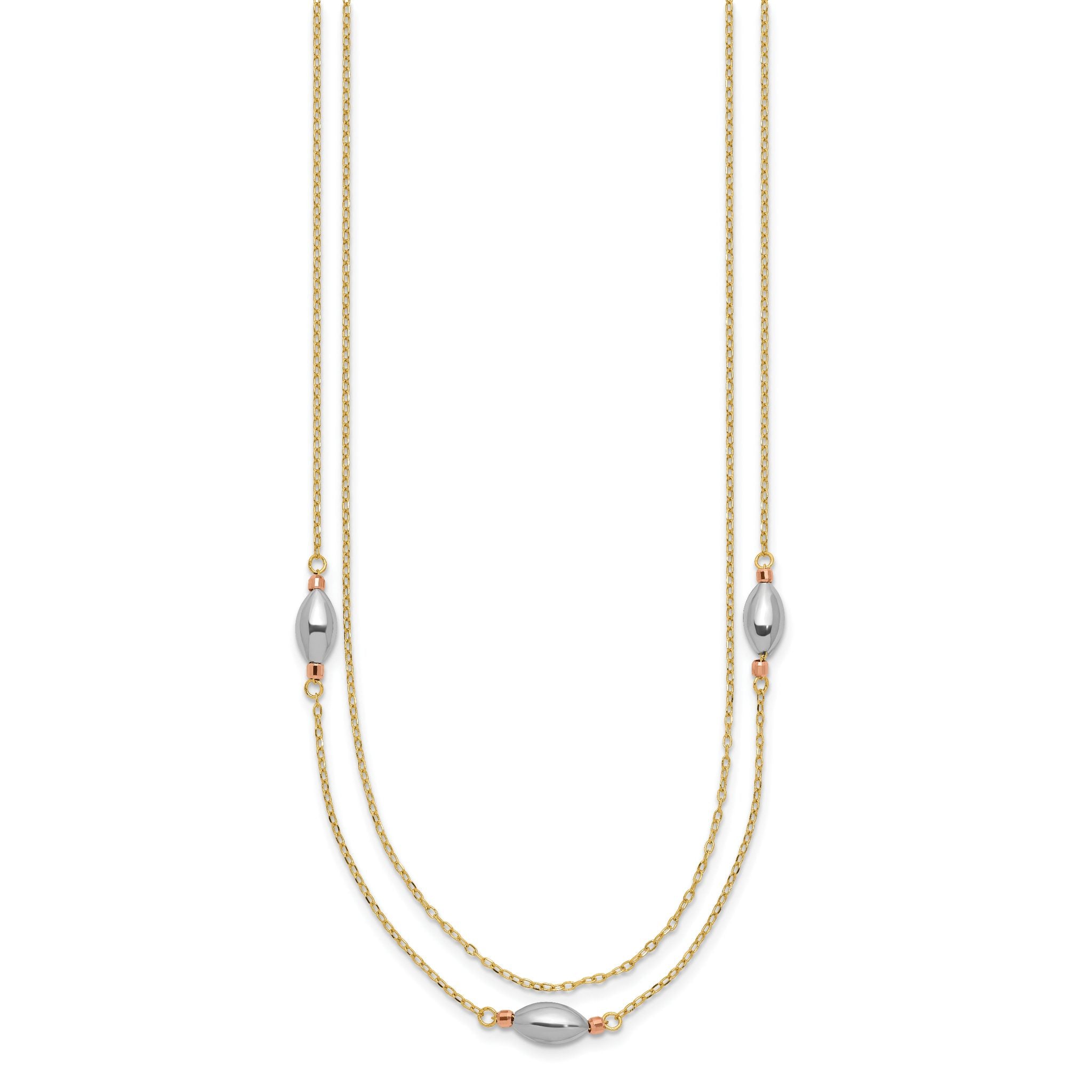 Sophia Jewelers 14K Tri-Color Gold Necklace with Polished Multi-Strand Puff Beads Secondary image