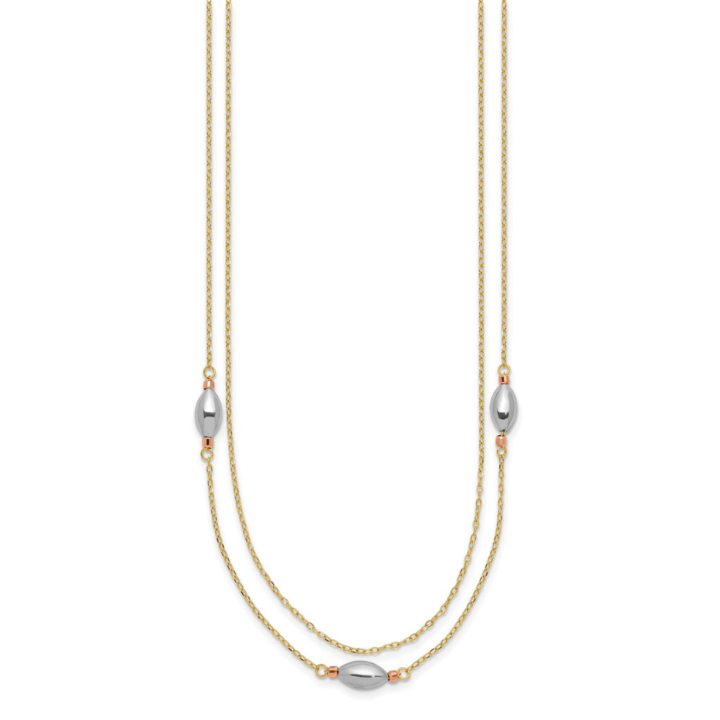 Sophia Jewelers 14K Tri-Color Gold Necklace with Polished Multi-Strand Puff Beads