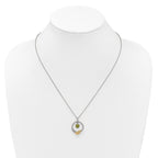 Shey Couture Sterling Silver Rhodium-plated Twisted Circle with 14k Leaf Accent Round Peridot Dangle 18 inch with 2 inch Extension Necklace