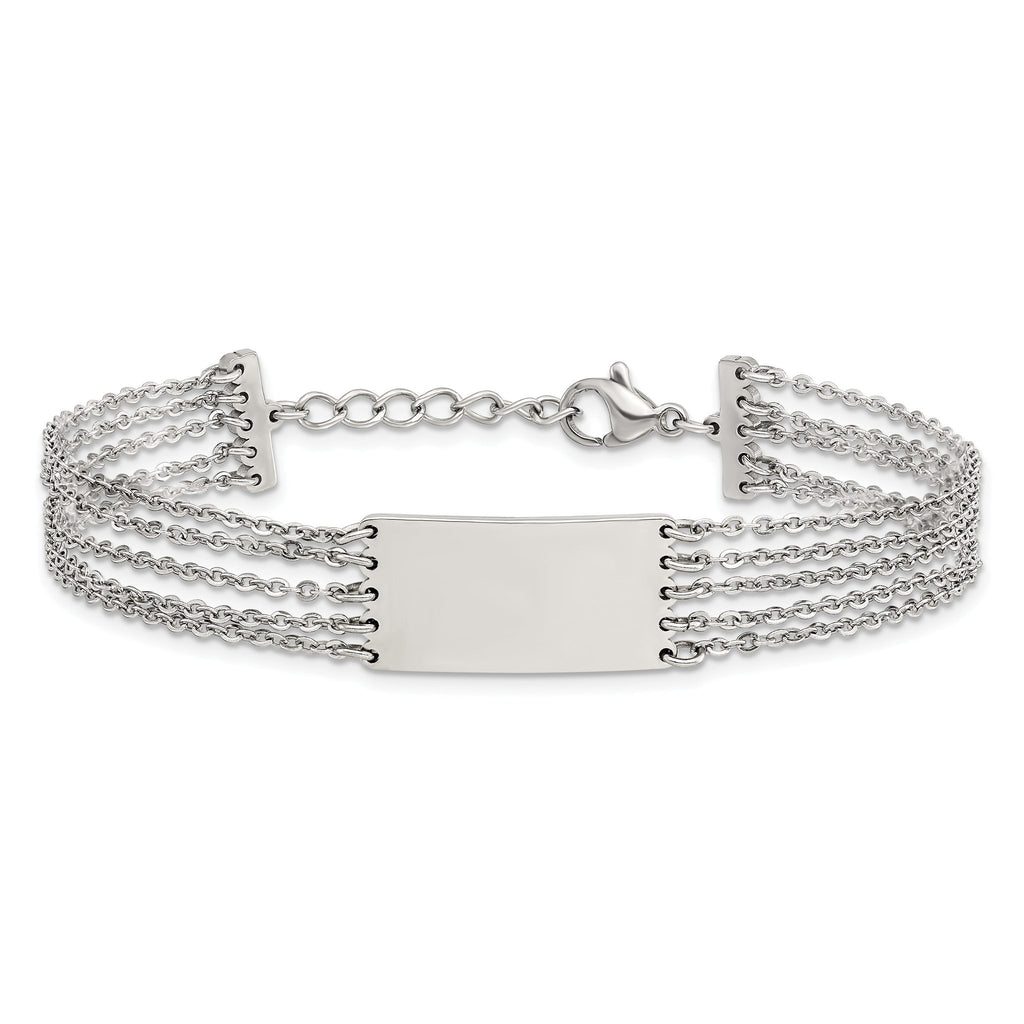 Stainless Steel Polished Multi Strand ID Bracelet with . Extension for Women