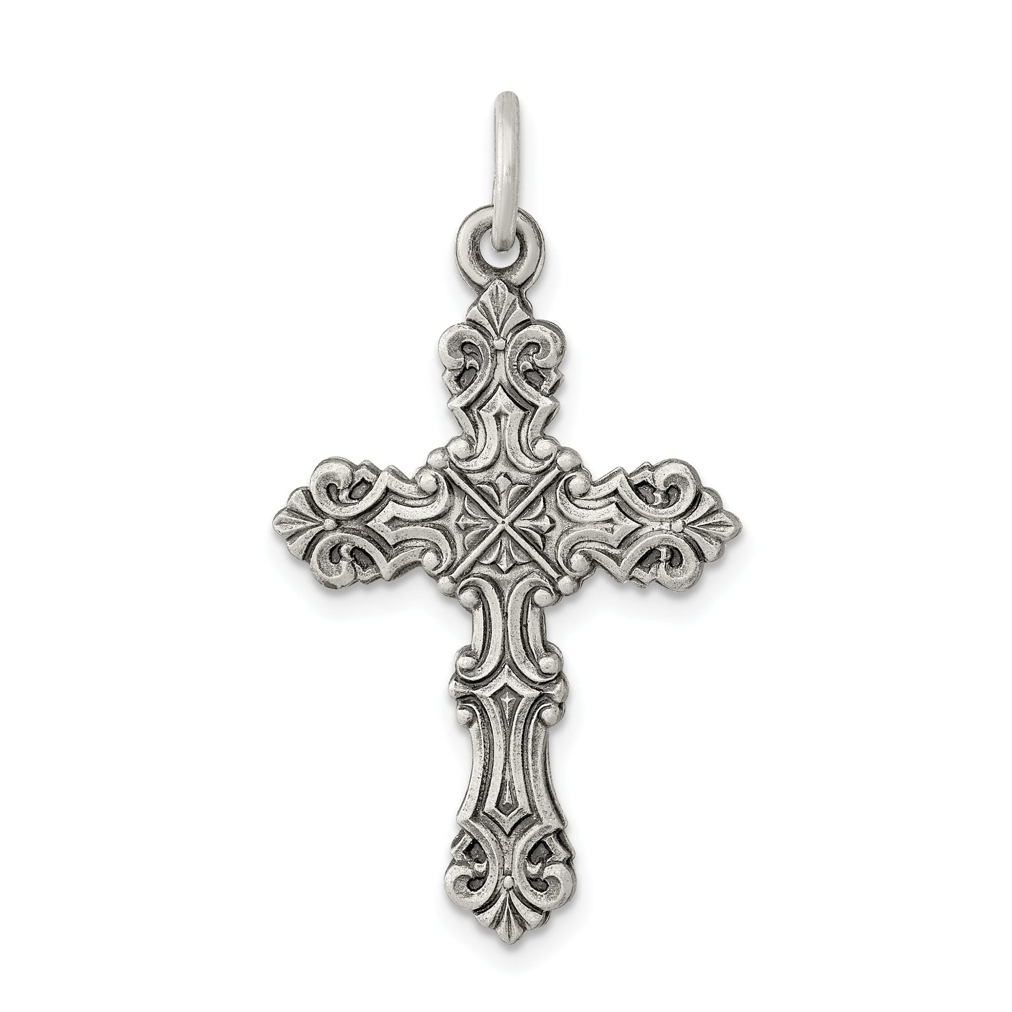 Sterling Silver 925 Antiqued Cross Pendant with Polished Finish Solid, Vintage-Inspired Design