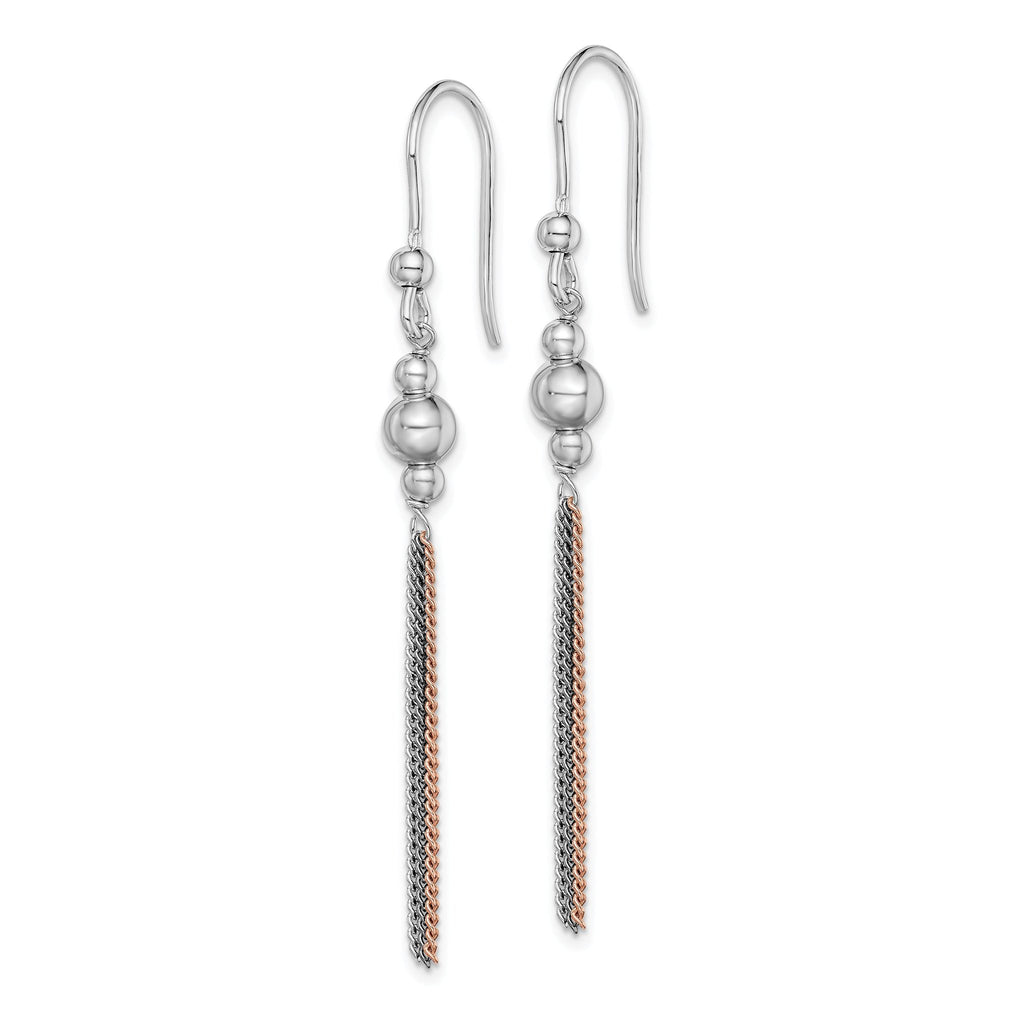 Sterling Silver 925 Multi-Strand Dangle Earrings with Rose & Black Accents