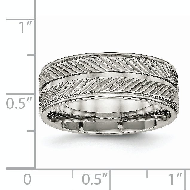 Grooved Wedding Band in Titanium, 8mm
