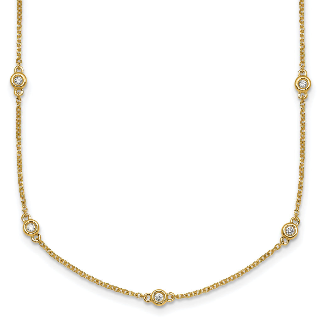 14k Complete 1/5 carat Bezel-set Diamond and Cable Chain 13-Station 16 inch Necklace