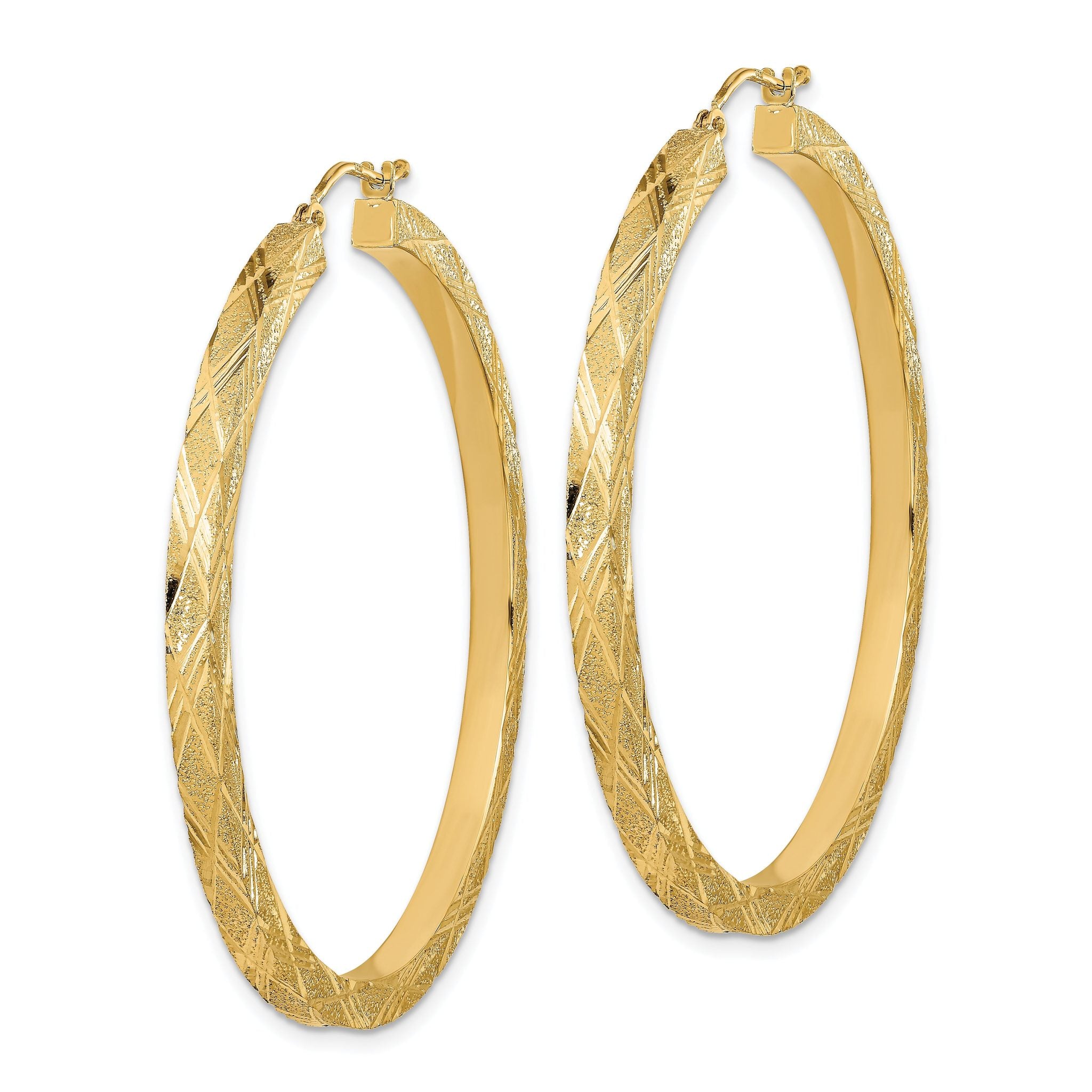 14K Polished and Textured Hoop Earrings Secondary image