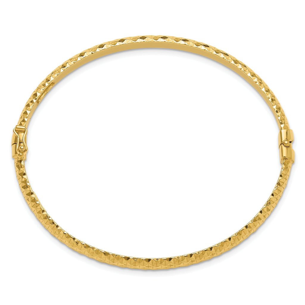 Sterling Silver Polished Gold-tone Textured Hinged Bangle Bracelet