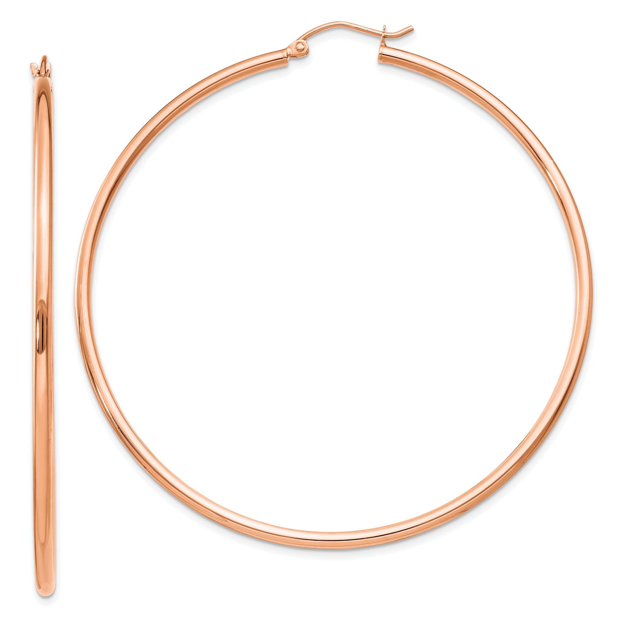 14k Rose Gold Polished 2x60mm Lightweight Tube Hoop Earrings Main image