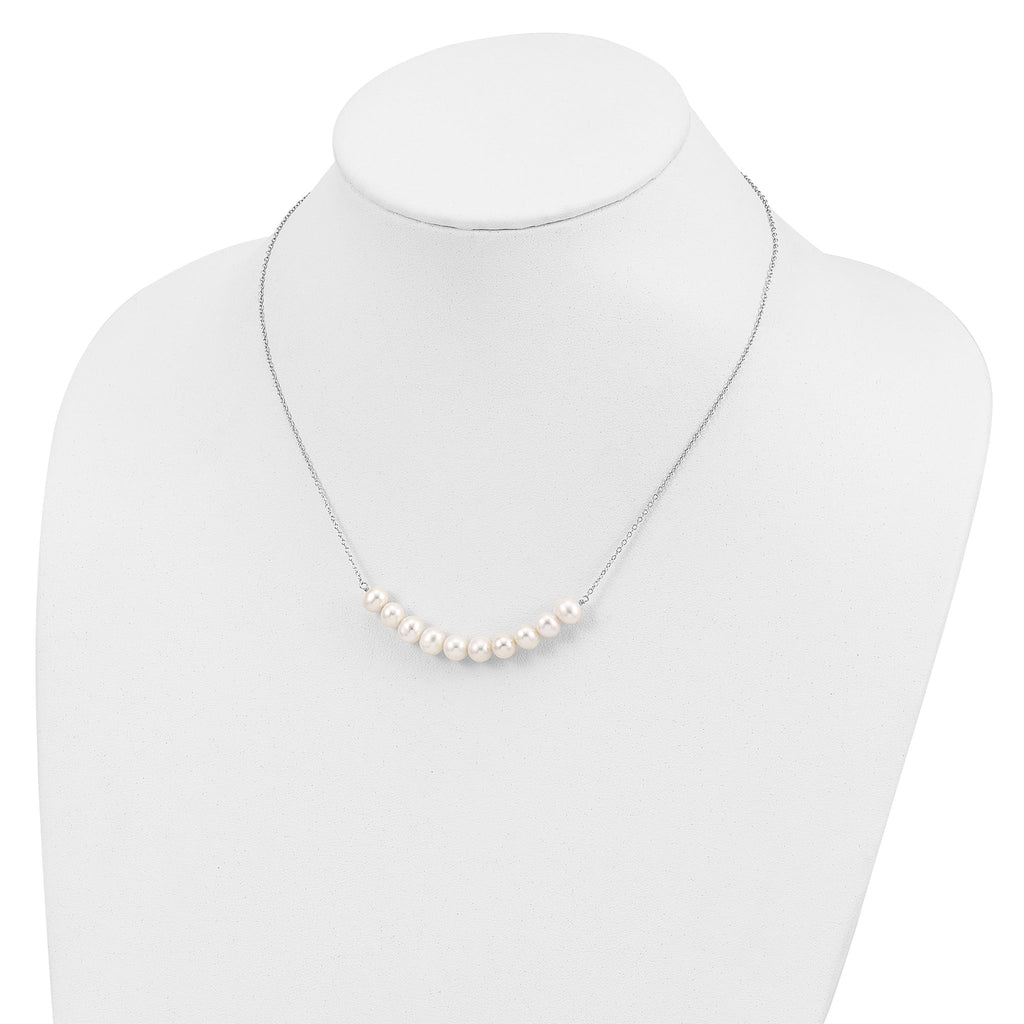 Sterling Silver Rhodium-plated 6-7mm White Near Round FWC Pearl Necklace