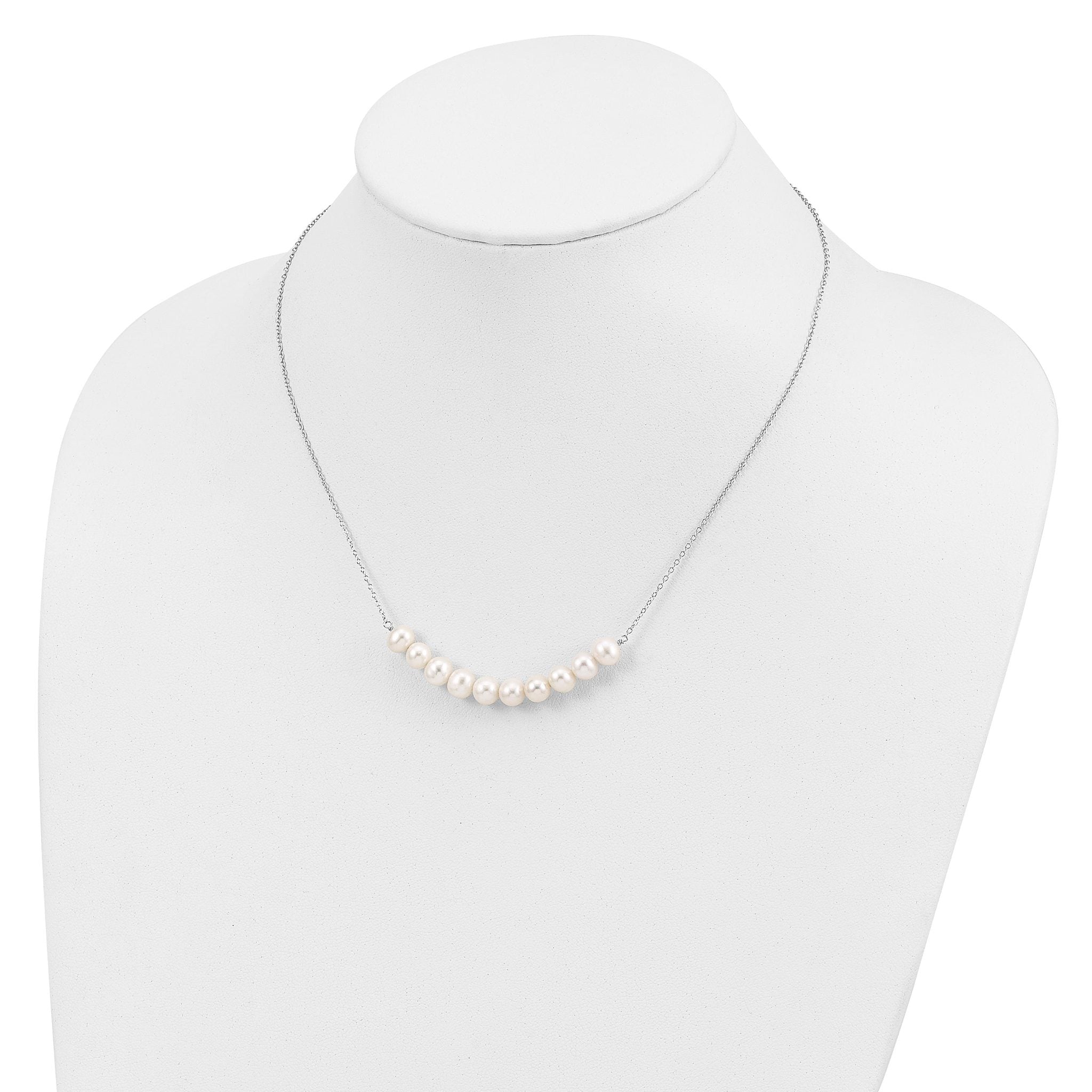 Sterling Silver Rhodium-plated 6-7mm White Near Round FWC Pearl Necklace