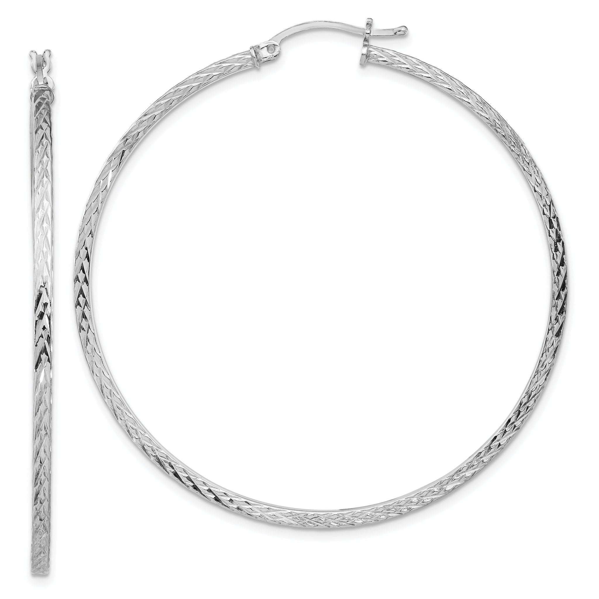 Sterling Silver Rhodium-plated Diamond-cut 2x55mm Square Tube Hoop Earrings Main image