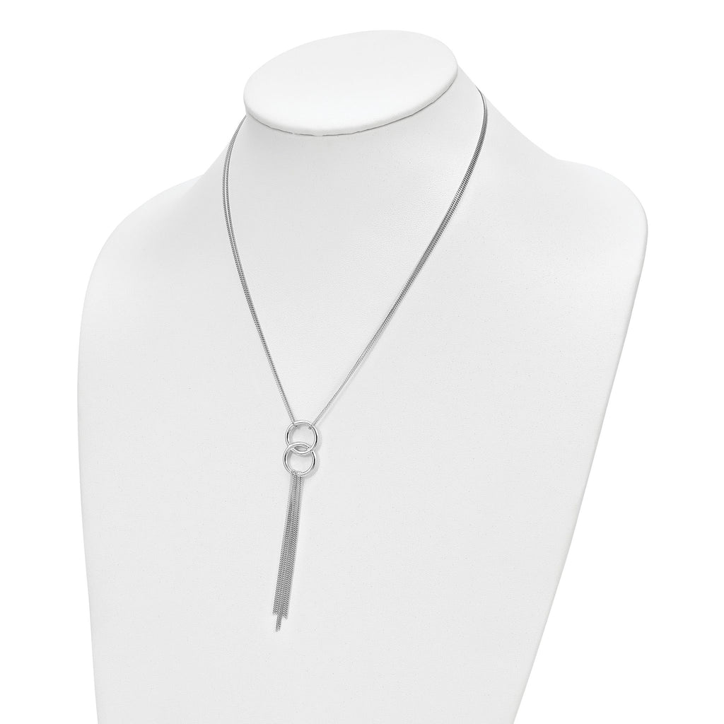 Sterling Silver Rhod- pl Multi-strand Tassel w/ 2in ext Necklace