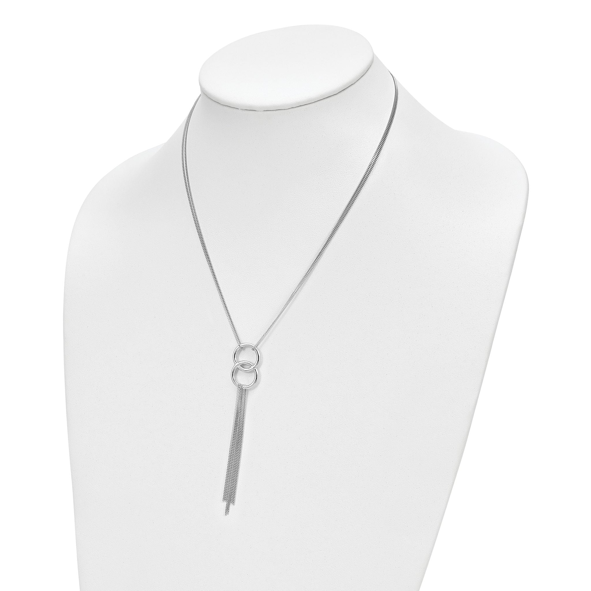 Sterling Silver Rhod- pl Multi-strand Tassel w/ 2in ext Necklace