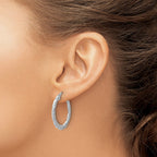 Sterling Silver RH-plated Polished and Textured Twisted Hoop Earrings