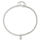 Sterling Silver CZ Fancy Chain 9in Plus 1in Ext. Anklet
