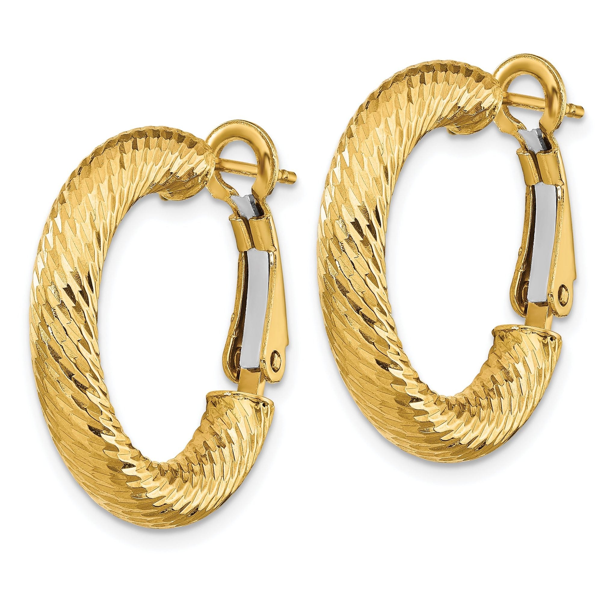 14k 4x15mm Diamond-cut Round Omega Back Hoop Earrings Secondary image