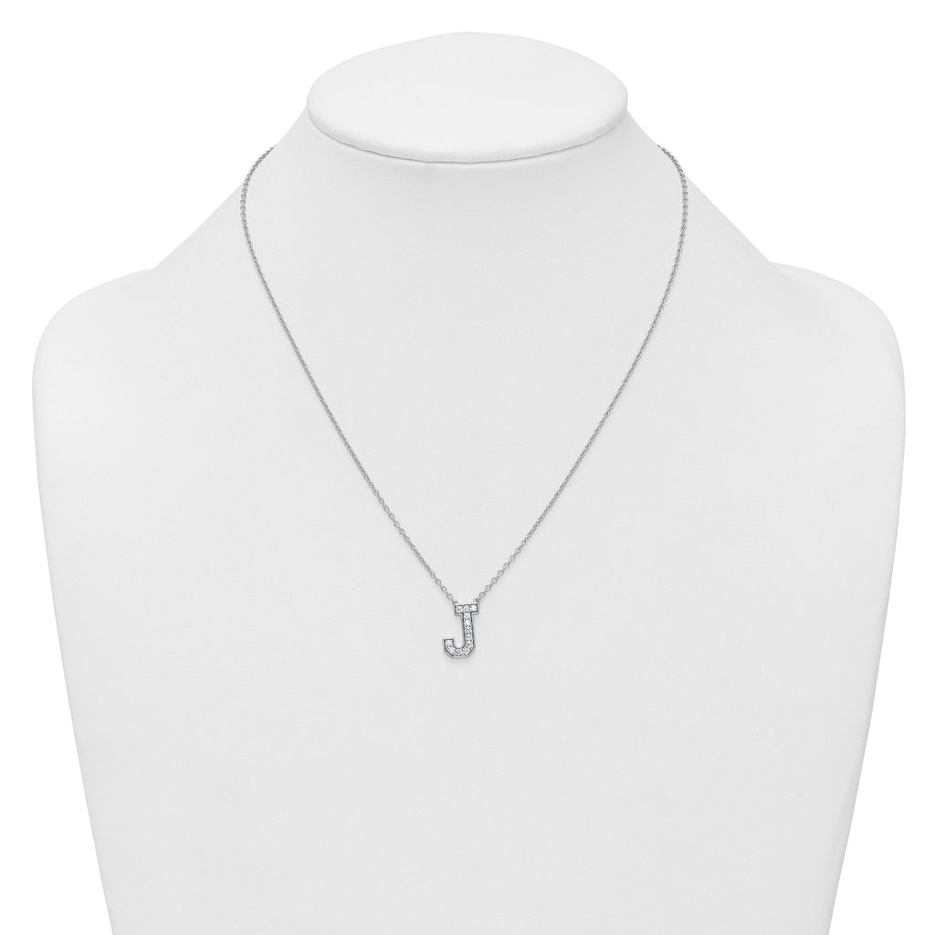 14k White Gold 1/3 carat Lab Grown Diamond VS+ F+ Complete Letter J 18 inch Initial Necklace