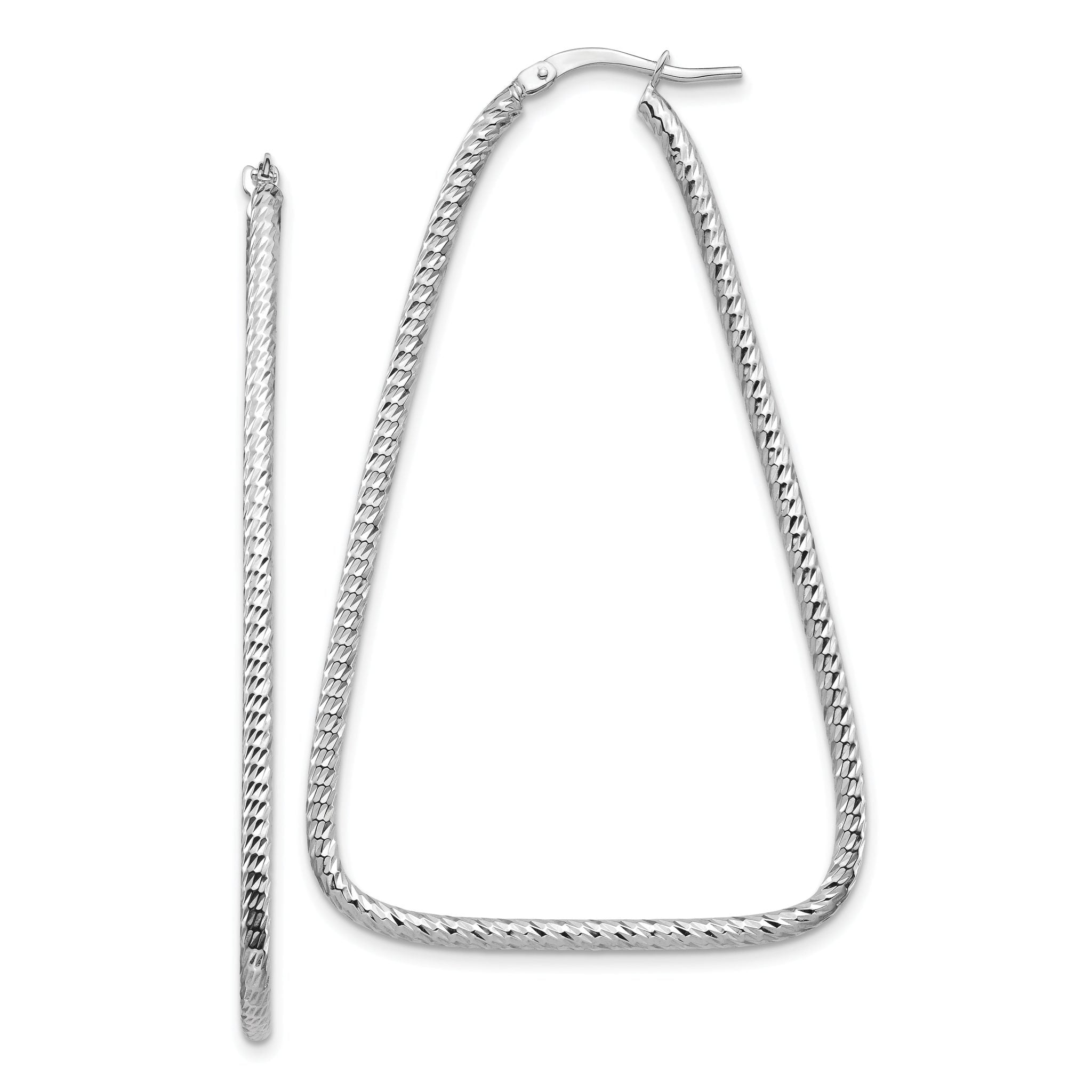14k White Gold Polished & Diamond-cut Double Triangle Hoop Earrings Main image