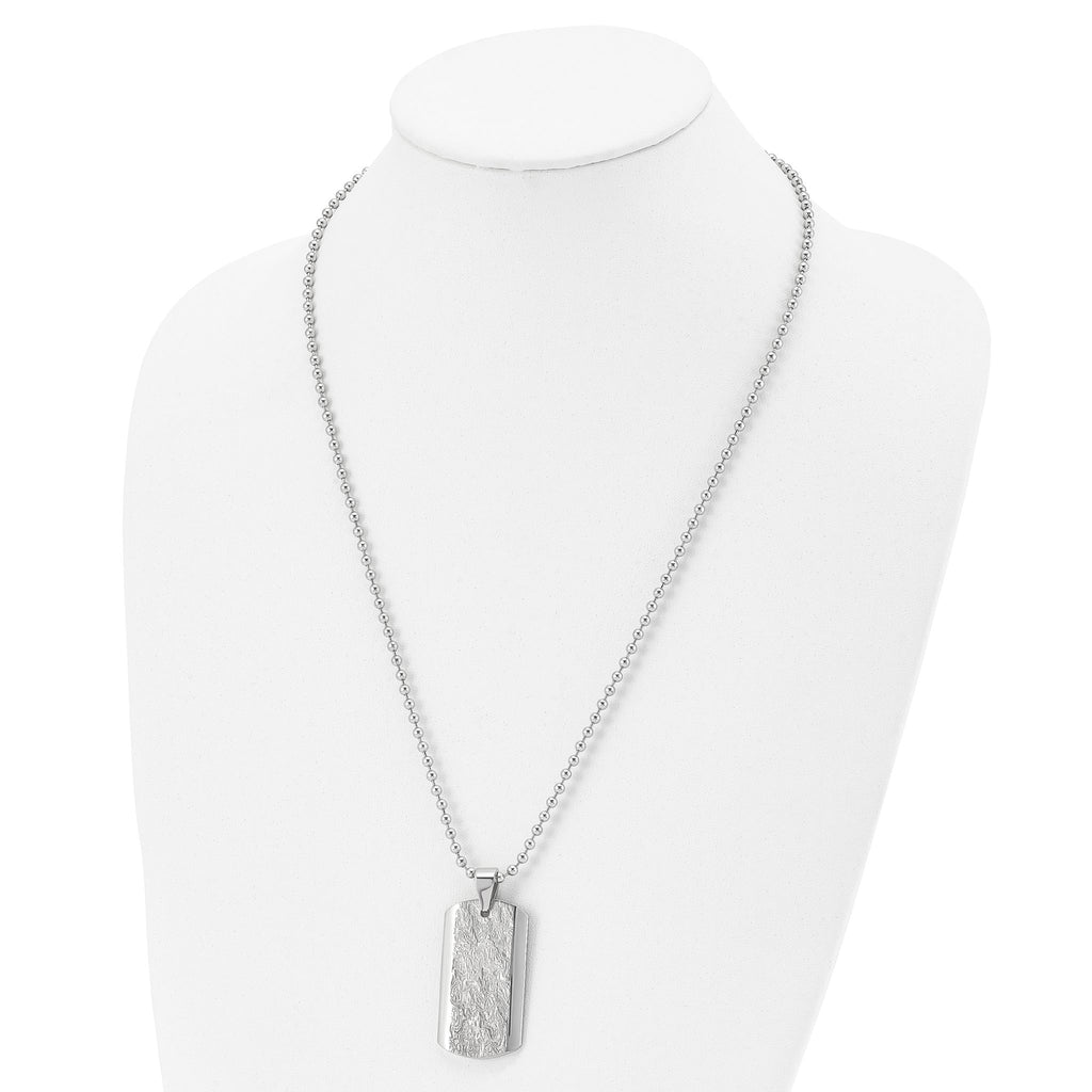 Stainless Steel Polished and Textured Dog Tag 24in Necklace