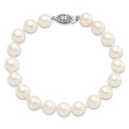Sterling Silver Rhodium-plated 9-10mm White Near-Round Freshwater Cultured Pearl 7.25 inch Bracelet