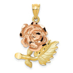 14K Two-Tone Gold Flower Pendant with Satin Diamond-Cut Finish