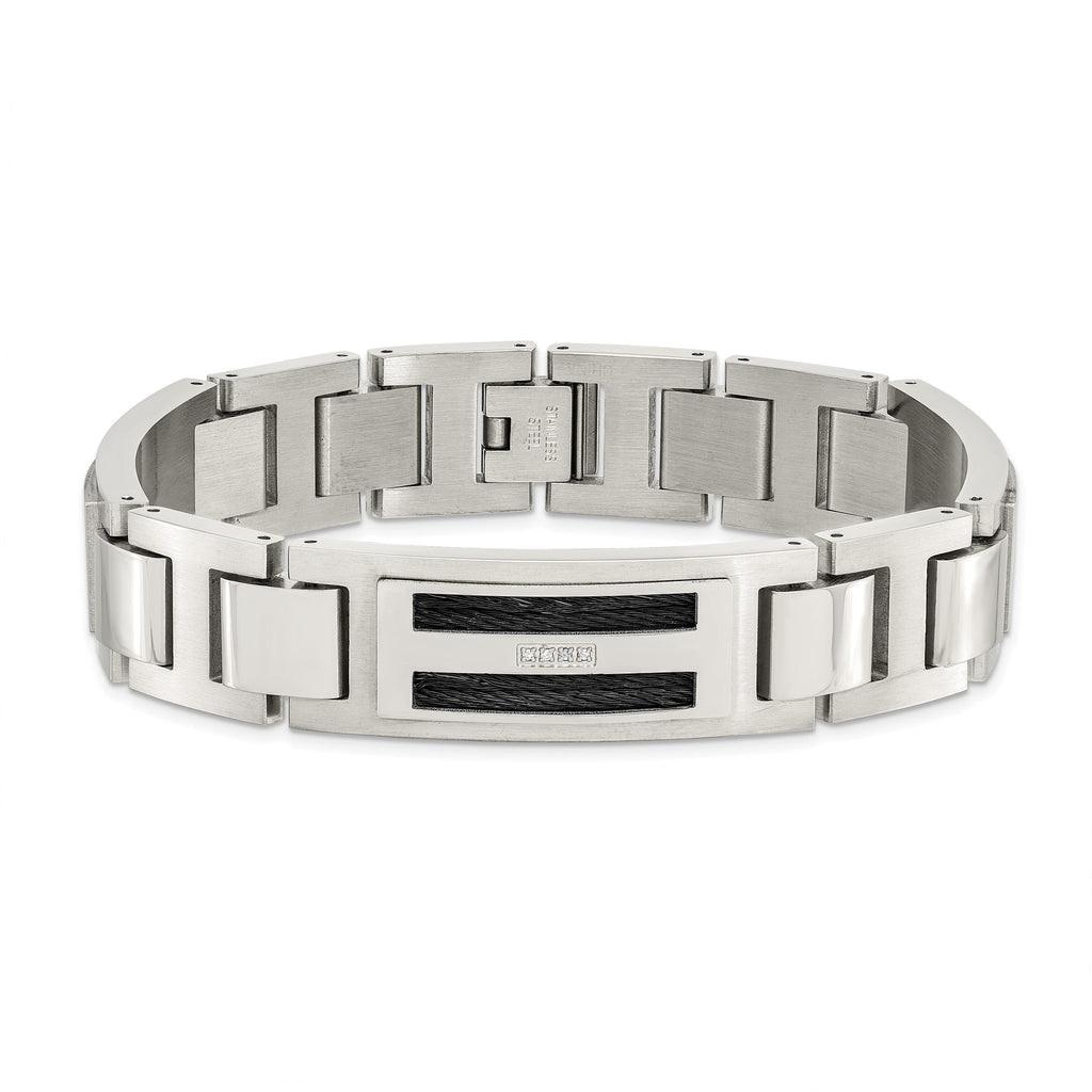 Stainless Steel Polished and Matte Black IP-plated with .05 carat Diamond Bracelet for Men