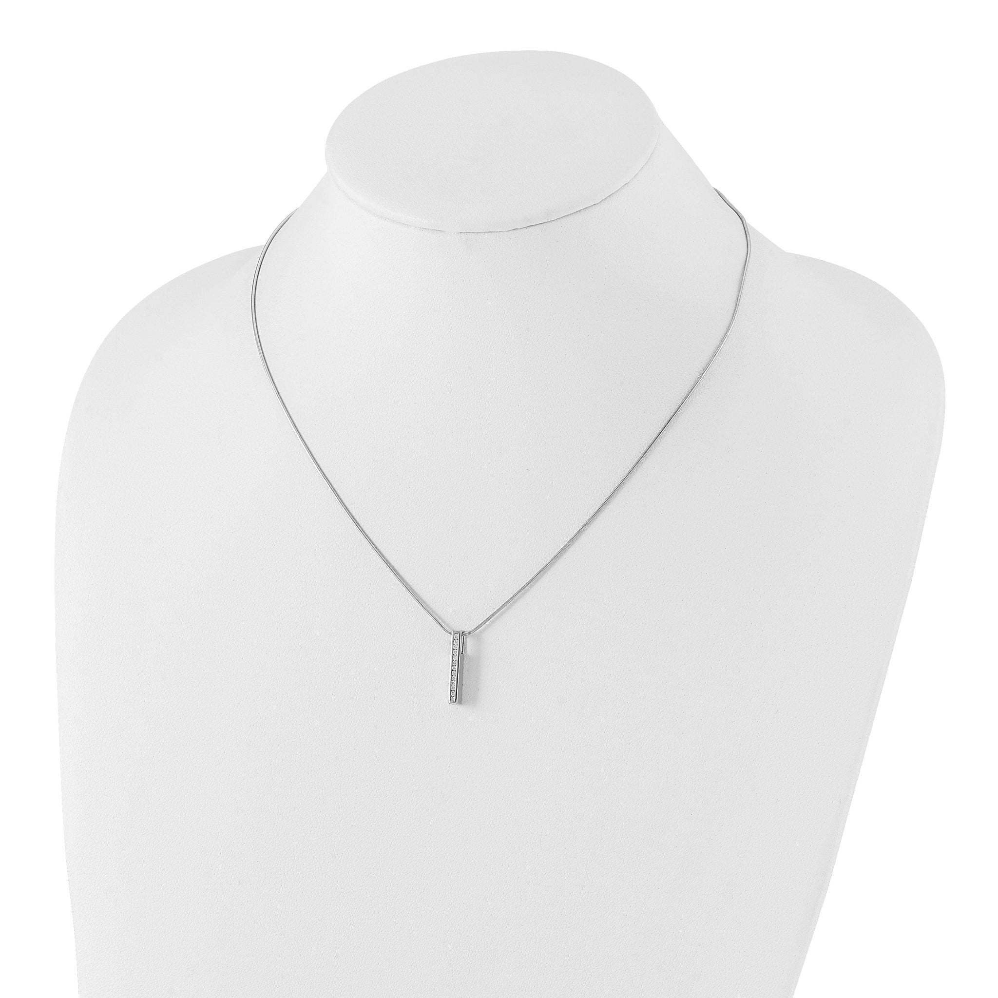 14k White Gold 1/8 carat Lab Grown Diamond VS/SI+ G+ Complete Vertical Bar Pendant Necklace