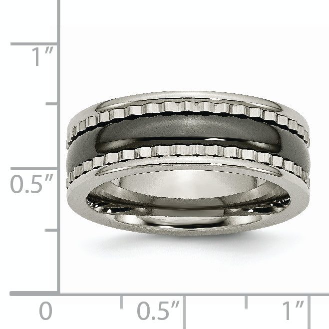 Titanium Wedding Band with Black Ceramic Accent Engravable Unisex