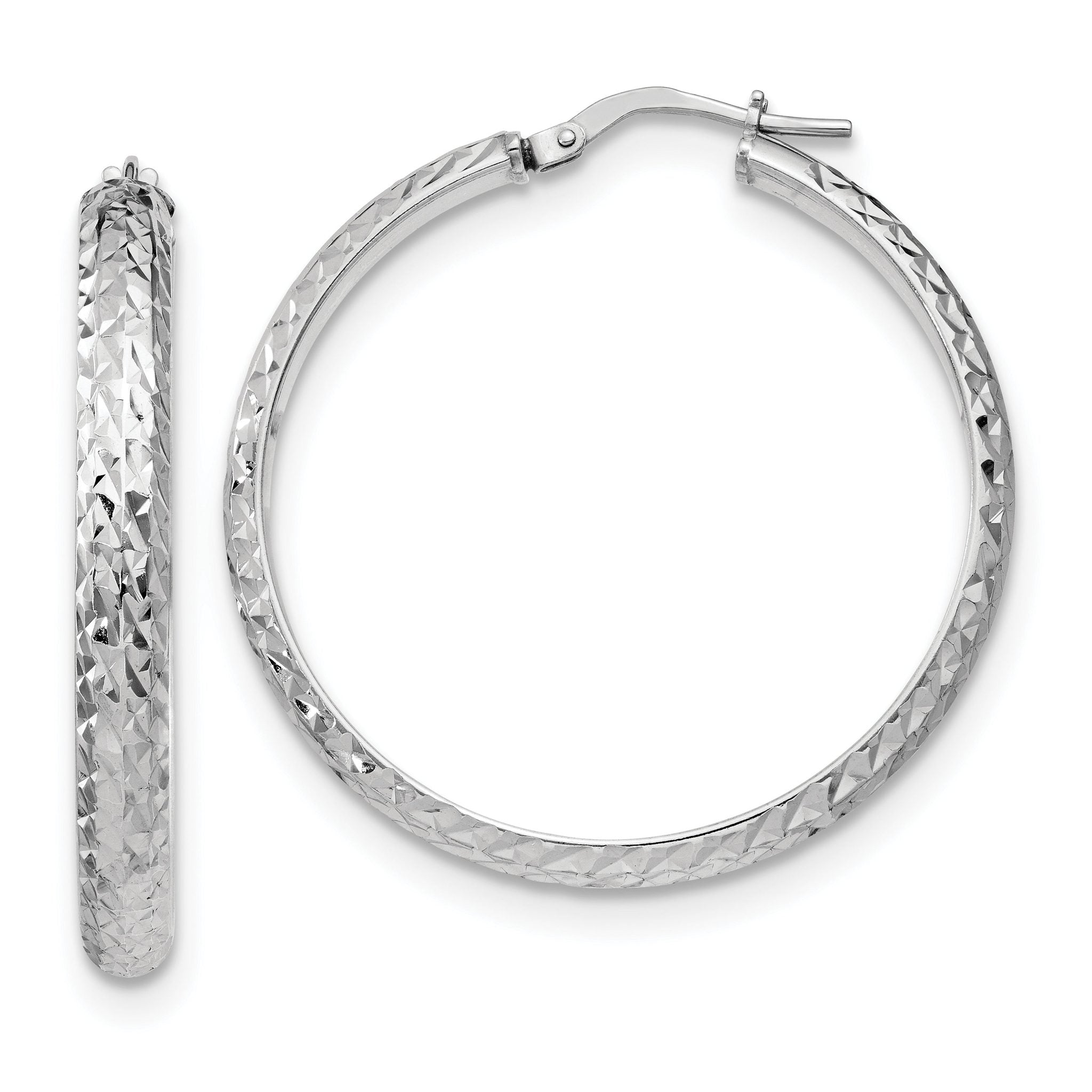 Sterling Silver RH-plated Polished & Textured Hoop Earrings Main image