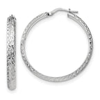 Sterling Silver RH-plated Polished & Textured Hoop Earrings