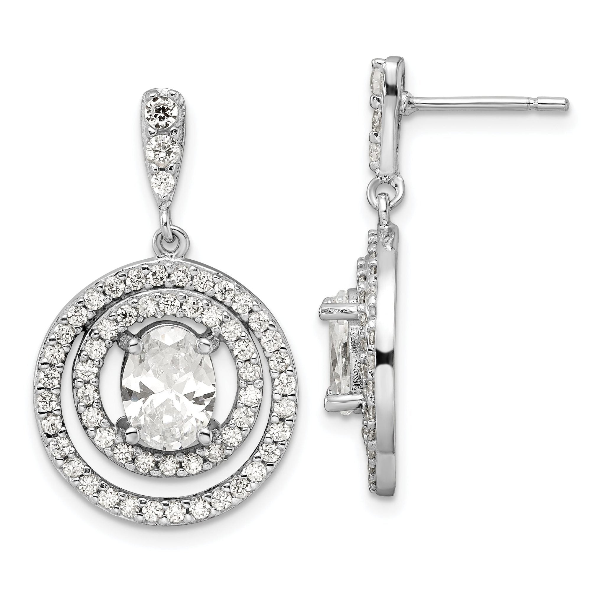 Sterling Silver 925 CZ Dangle Earrings with Clear Stones Elegant Drop Design. Main image