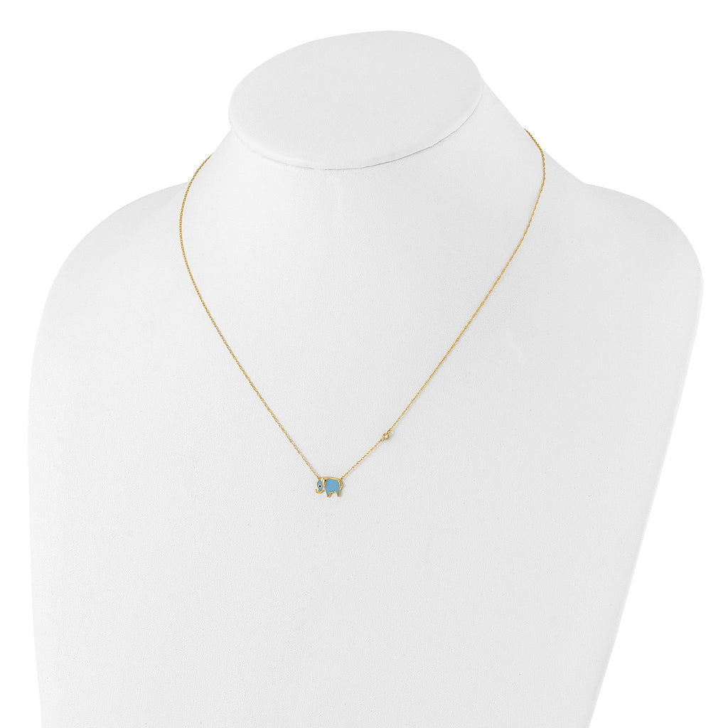 10K Polished CZ Enameled Elephant Necklace