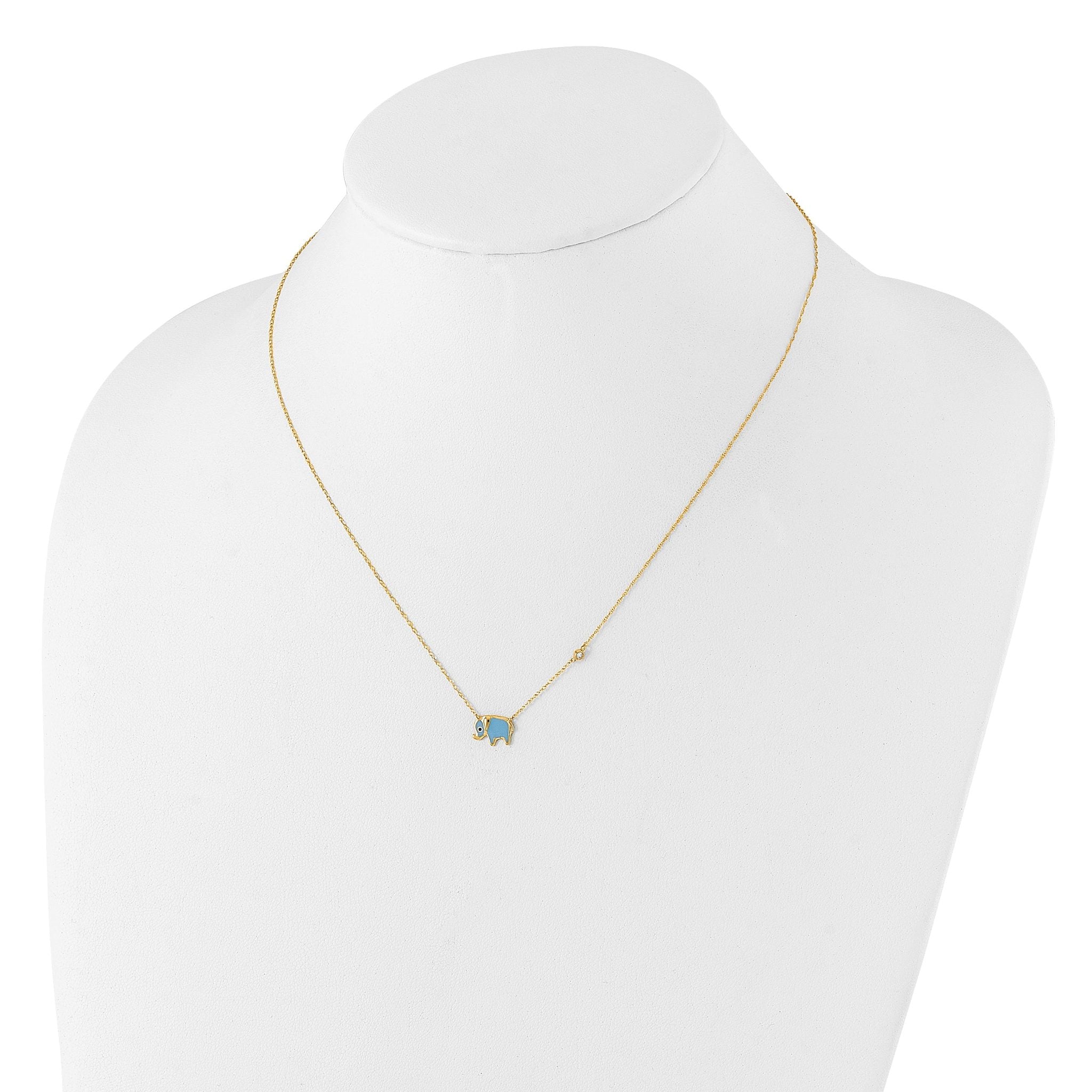 10K Polished CZ Enameled Elephant Necklace
