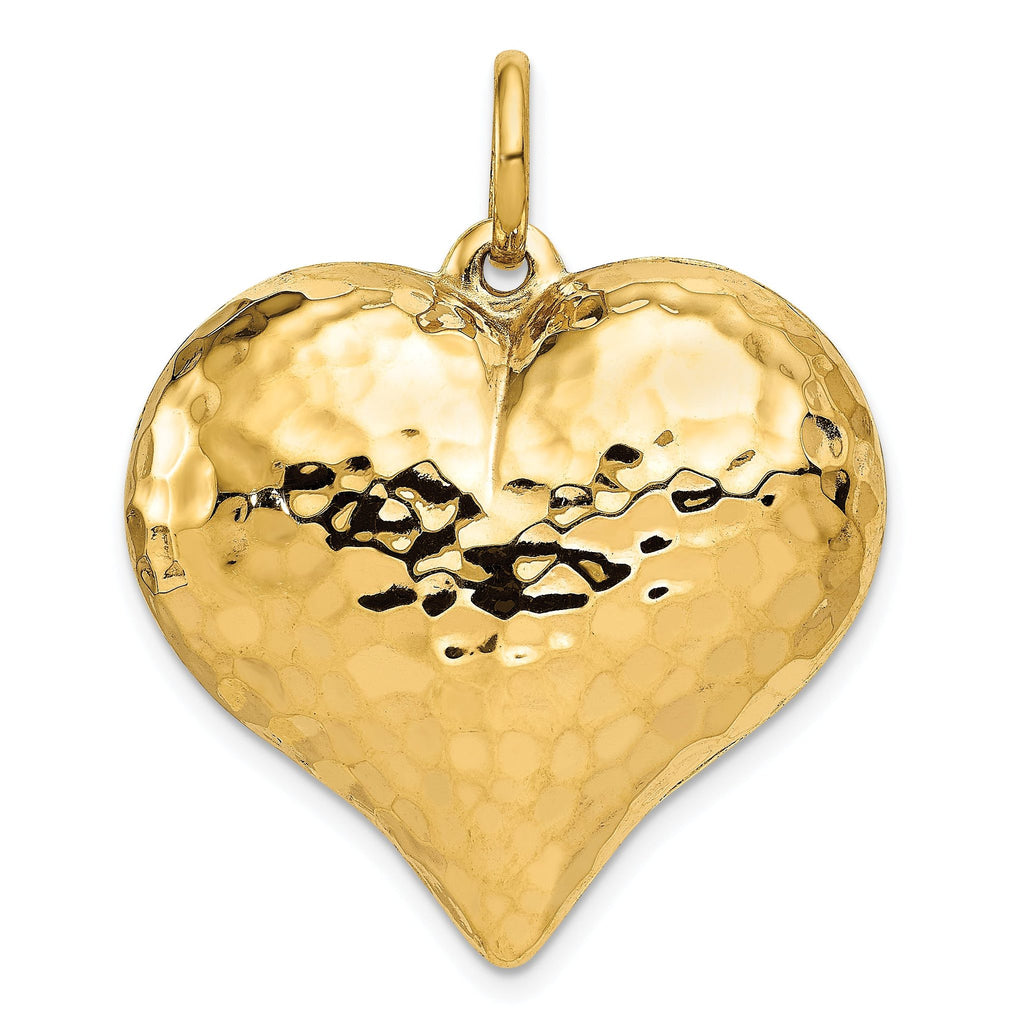 14K Gold 3D Heart Pendant with Polished & Hammered Finish