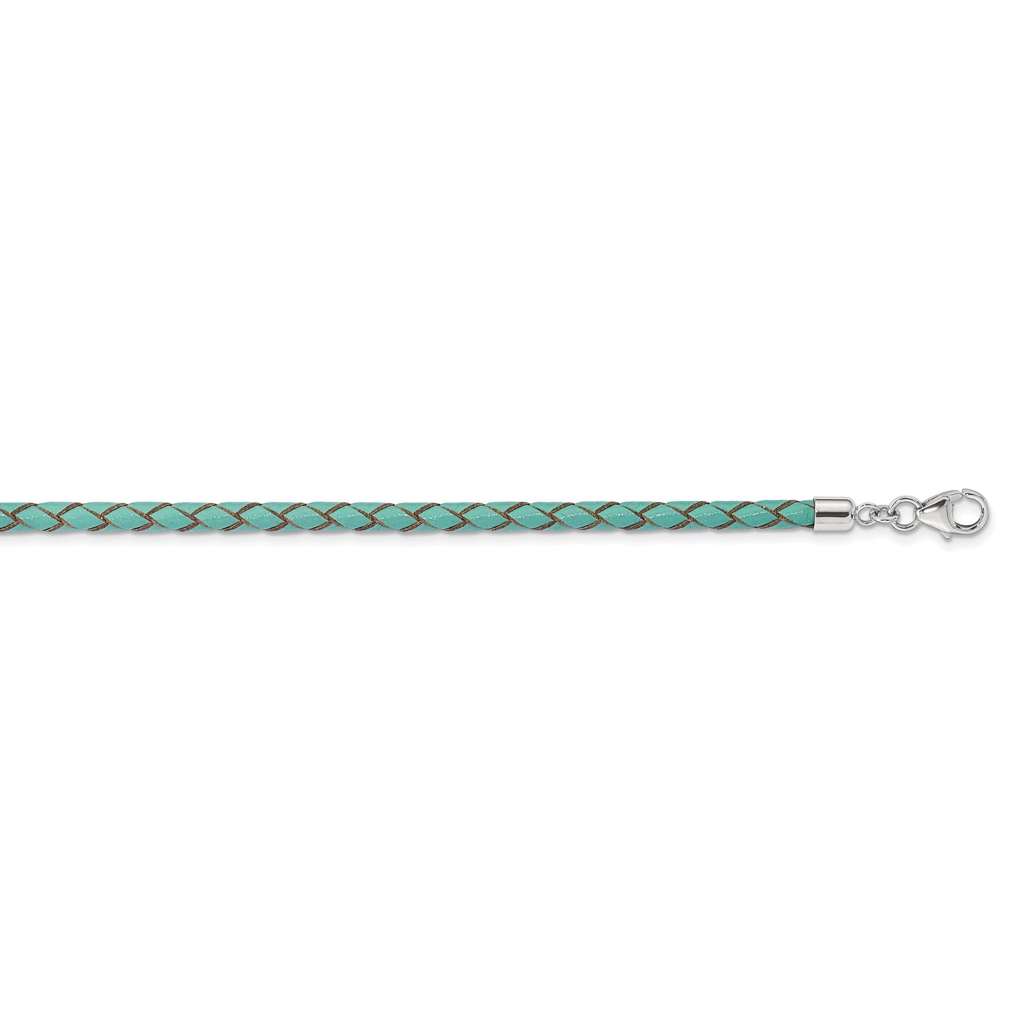 Sterling Silver Reflections Teal Leather Rhodium-plated 14 inch with a 2 inch extention Choker/Wrap Bracelet Secondary image