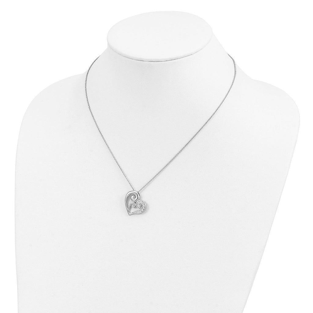 Sentimental Expressions Sterling Silver Rhodium-plated CZ A Mothers Journey 18in Heart Necklace