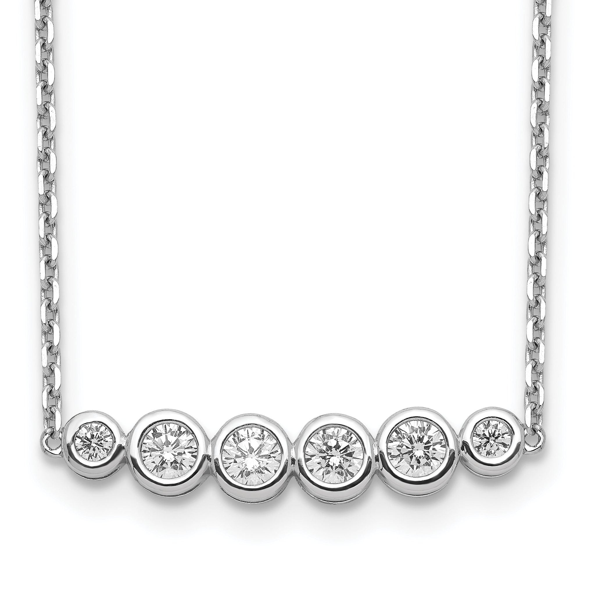 Sterling Silver CZ Bar Necklace with Rhodium Finish and Extender