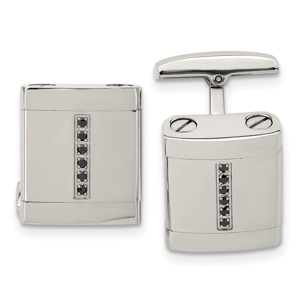 Black CZ Cufflinks in Stainless Steel